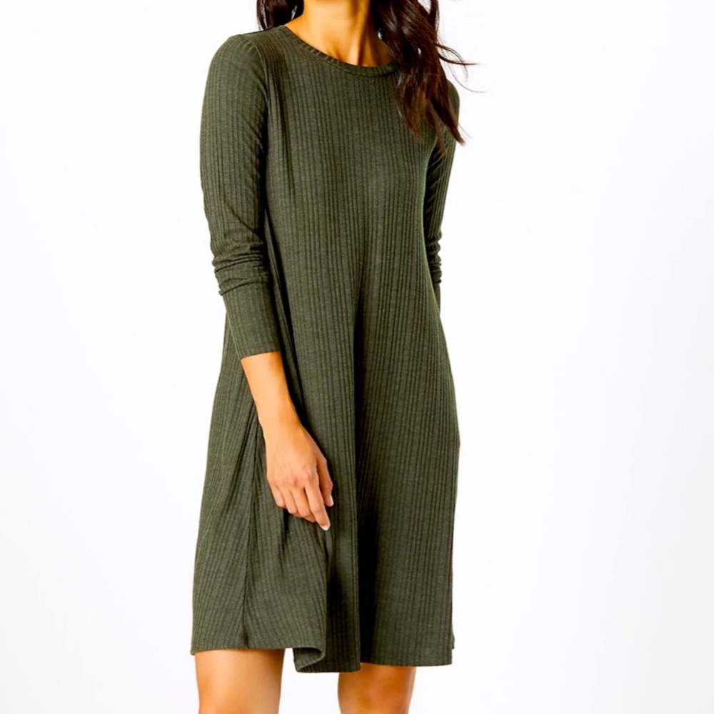 Green Long Sleeve Ribbed Sweater Dress | Topshop